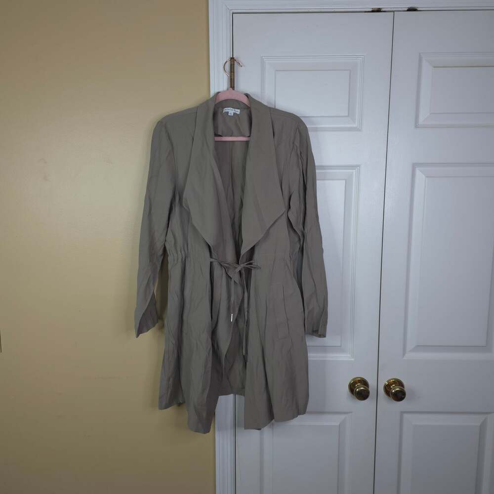 Ophelia Roe Tan Drape Front Trench Coat Jacket Drawstring Waist Large